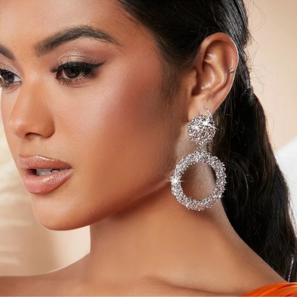 Elegant Silver Crystal Hoop Earrings